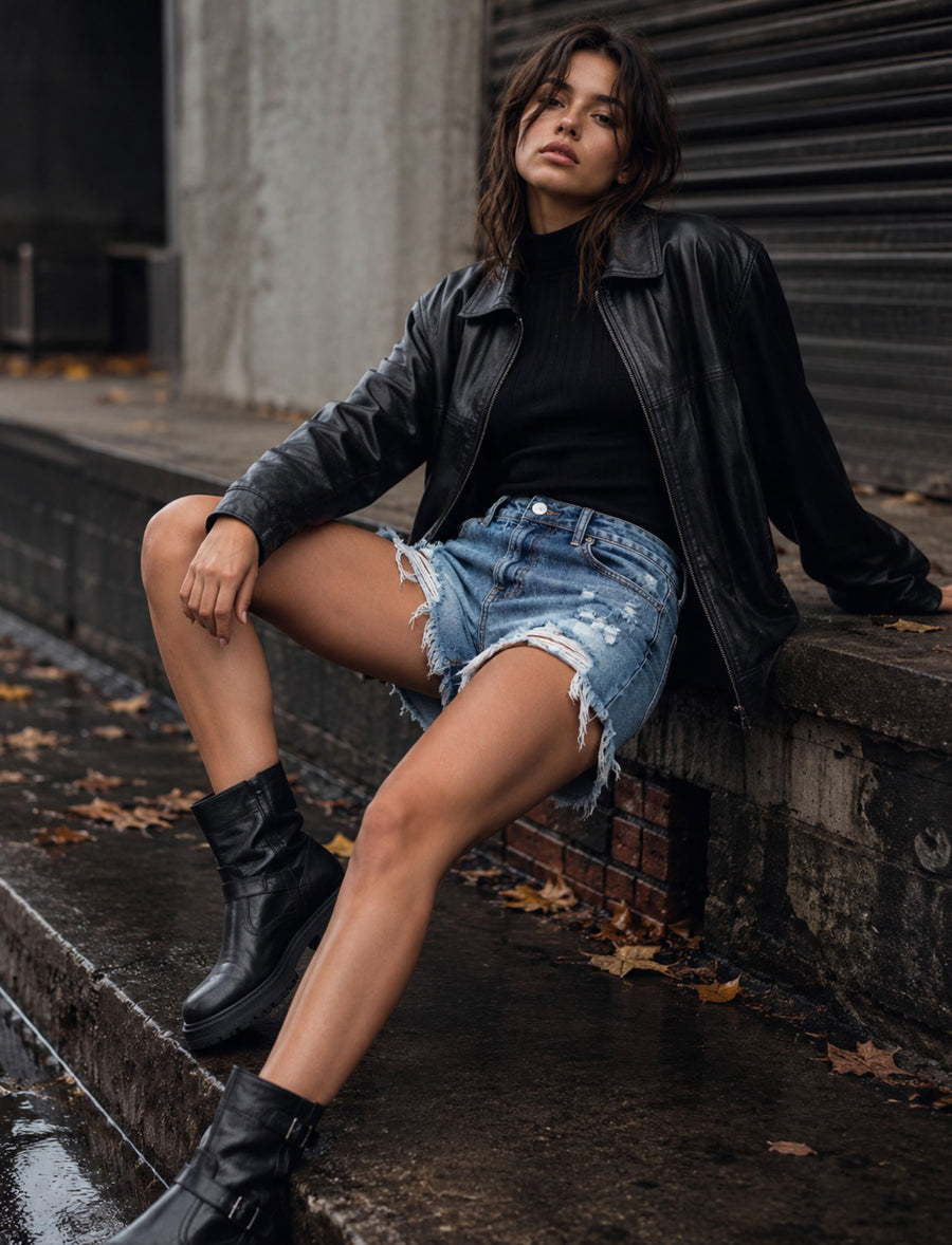 Damen High Waist Jeans Shorts mit Rissen und Fransensaum