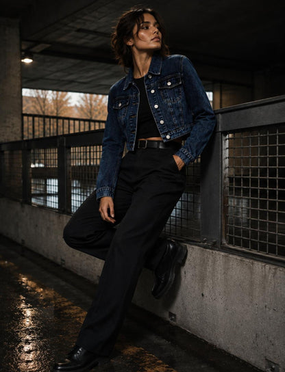 Damen Jeansjacke kurz mit Knopfverschluss