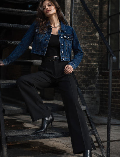 Damen Jeansjacke kurz mit Knopfverschluss