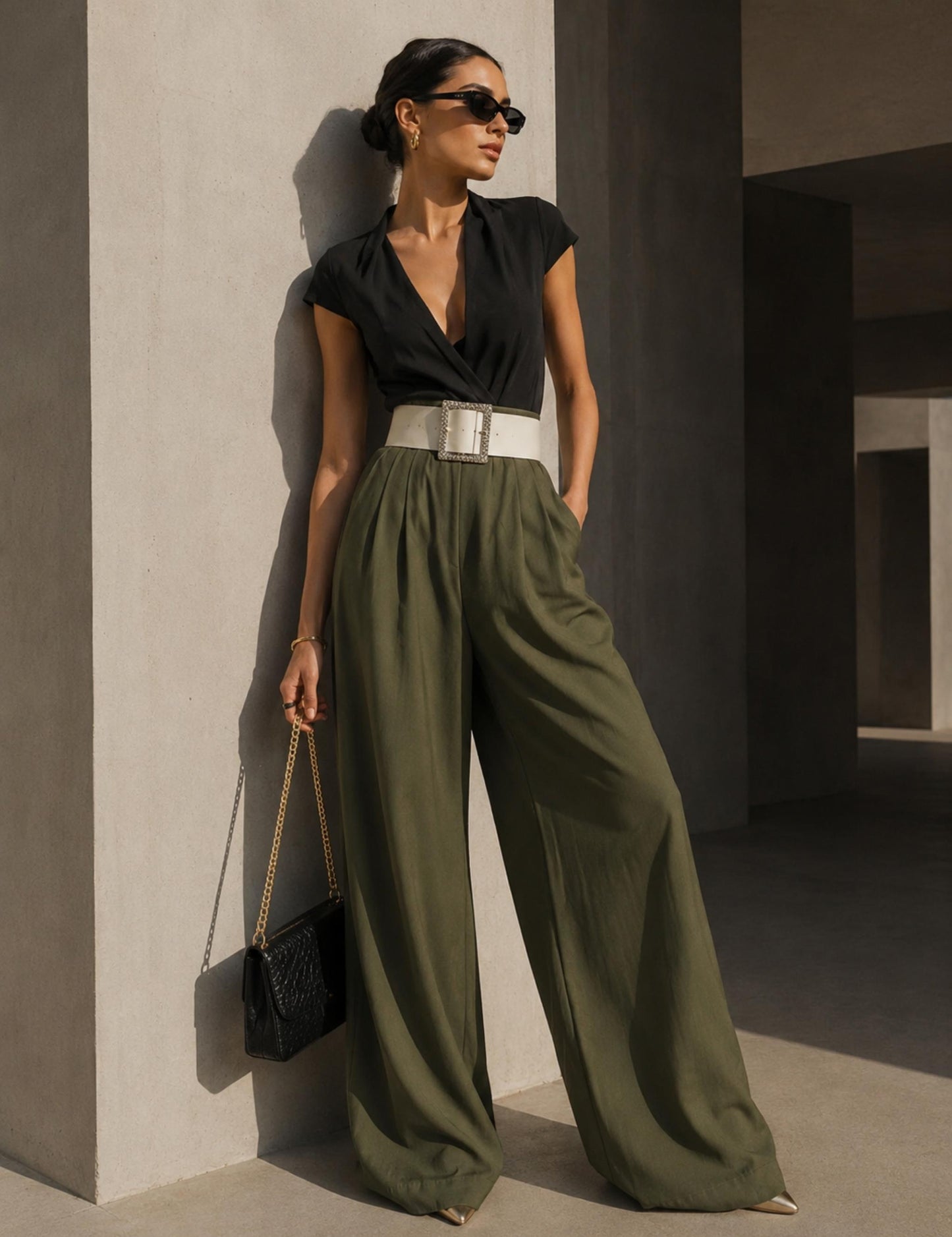 High Waist Palazzo Hose mit Gürtel
