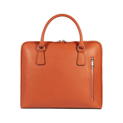 RB1019L | Cartella Business Unisex in Vera Pelle Made in Italy con tracolla removibile. Attacchi con moschettoni in metallo Nickel Lucido - Colore Arancione - Dimensioni: cm 37 x 29 x 6,5-2