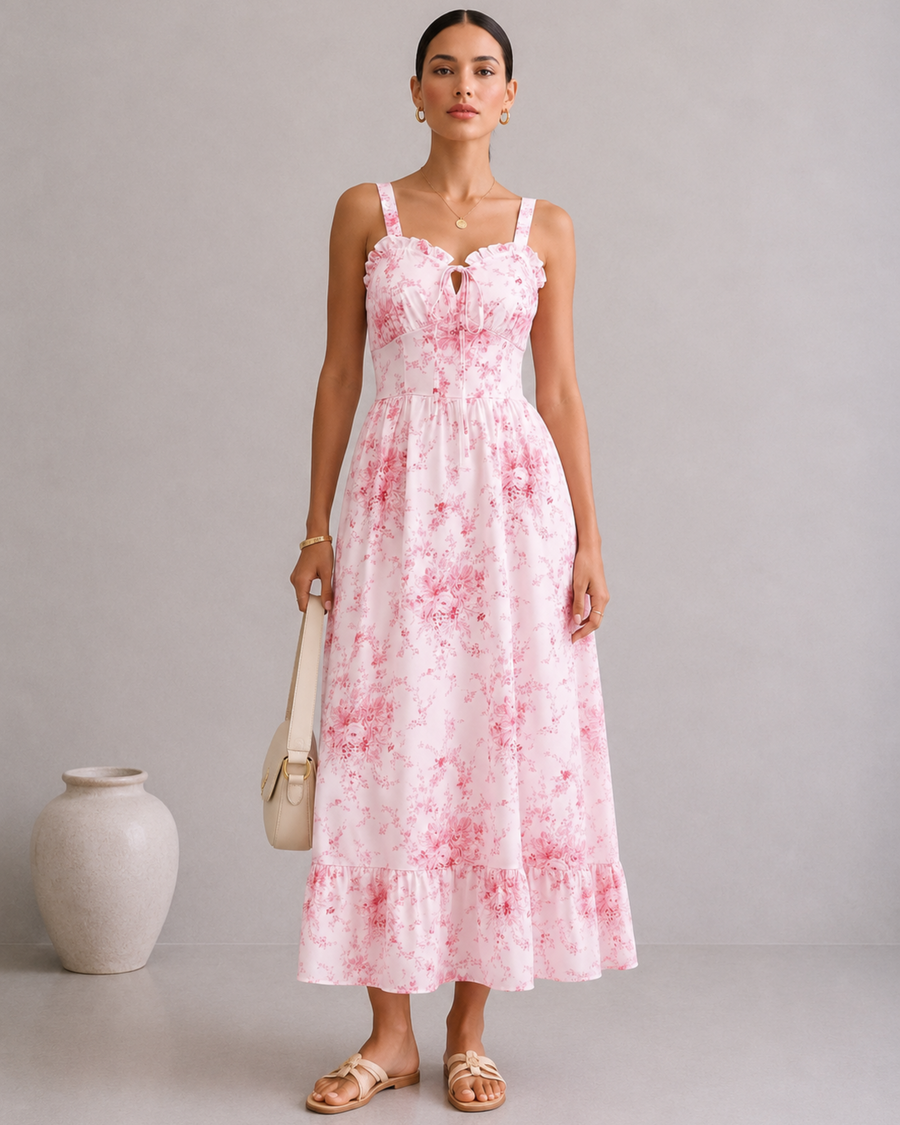 Floral Print Frill Trim Cami Dress