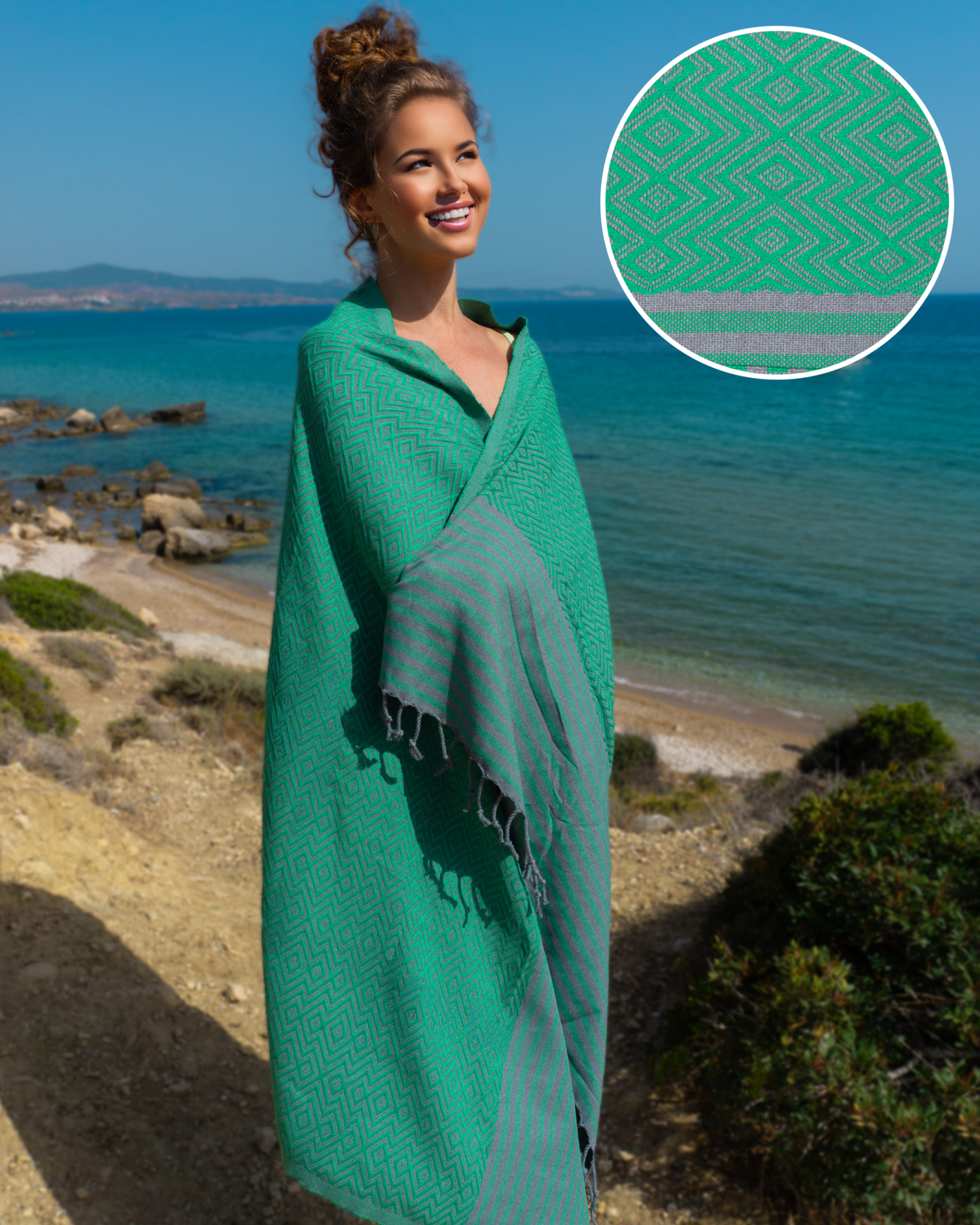 SAHARA Hammam Beach Towel, Spa Sauna Towel - Green-0