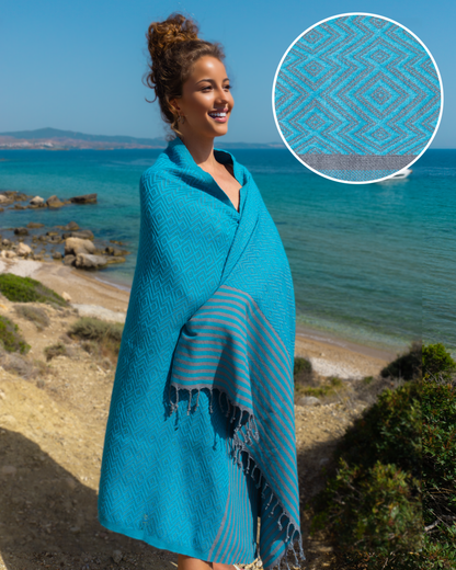 SAHARA Hammam Beach Towel, Spa Sauna Towel - Turquoise-0