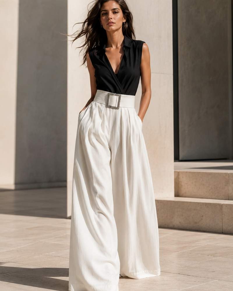 High Waist Palazzo Hose mit Gürtel