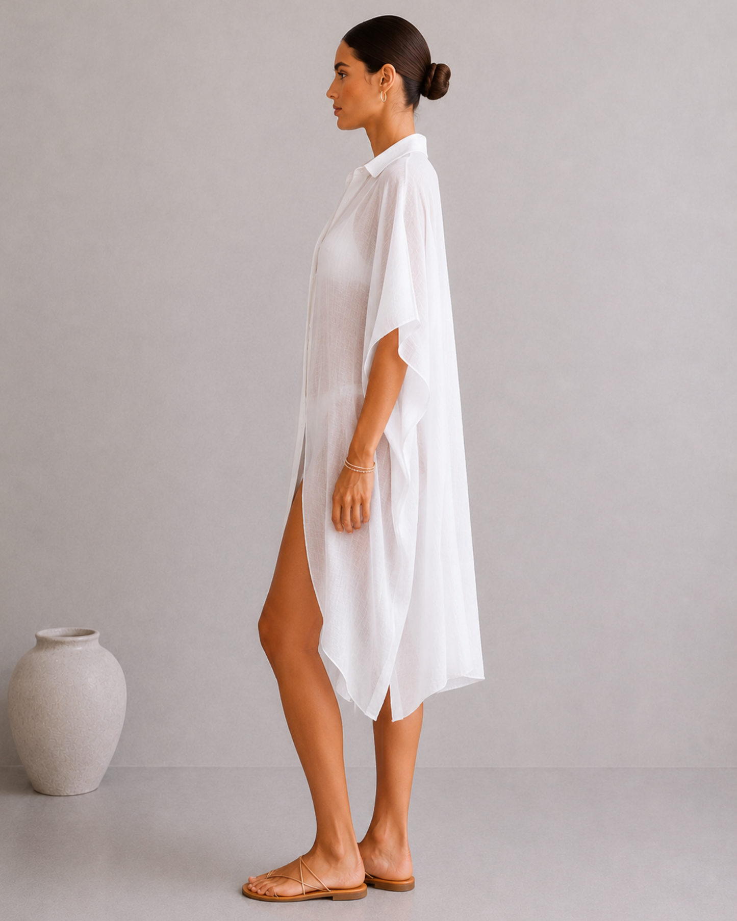 Damen Strandkleid mit Knopfleiste
