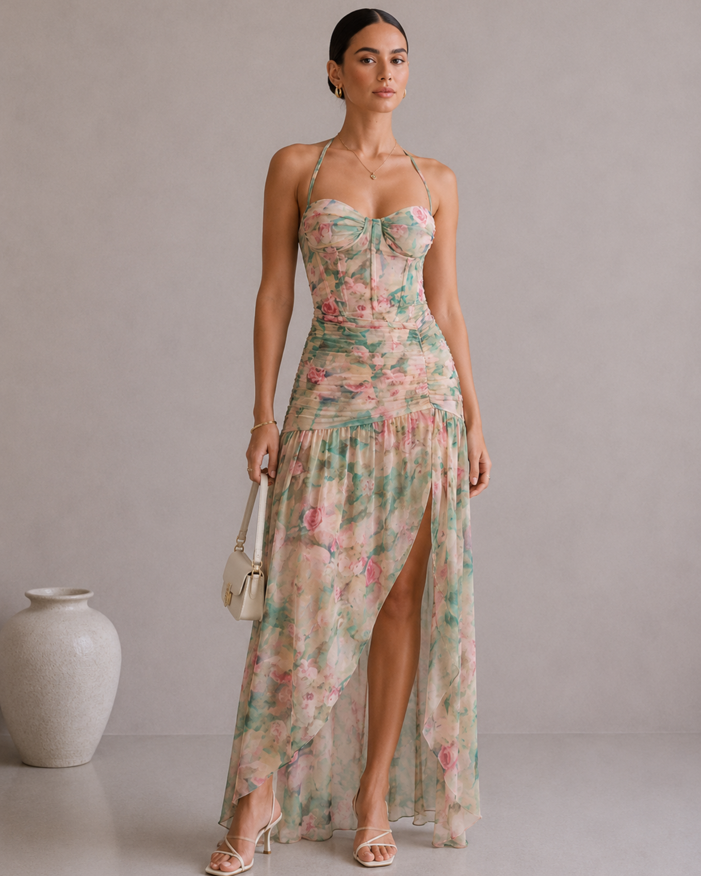 Herz-Ausschnitt Maxikleid mit Schlitz