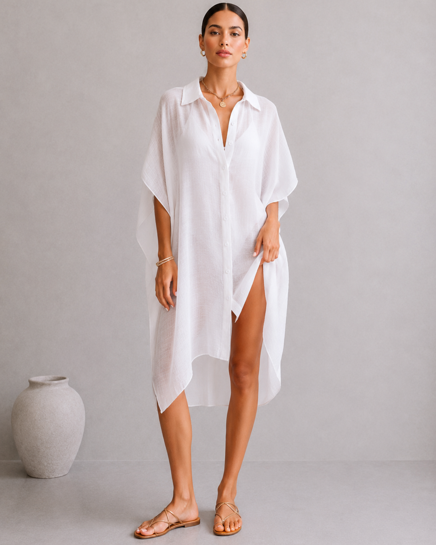 Damen Strandkleid mit Knopfleiste