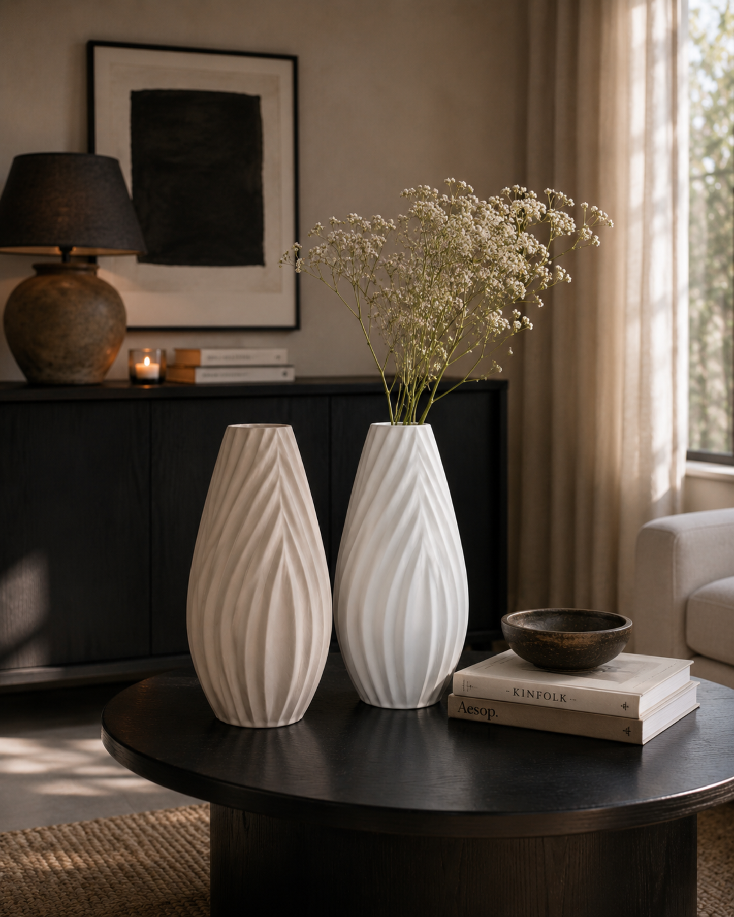 ESPRIT Keramikvase Set Weiß Beige 41 cm – 2 Stück
