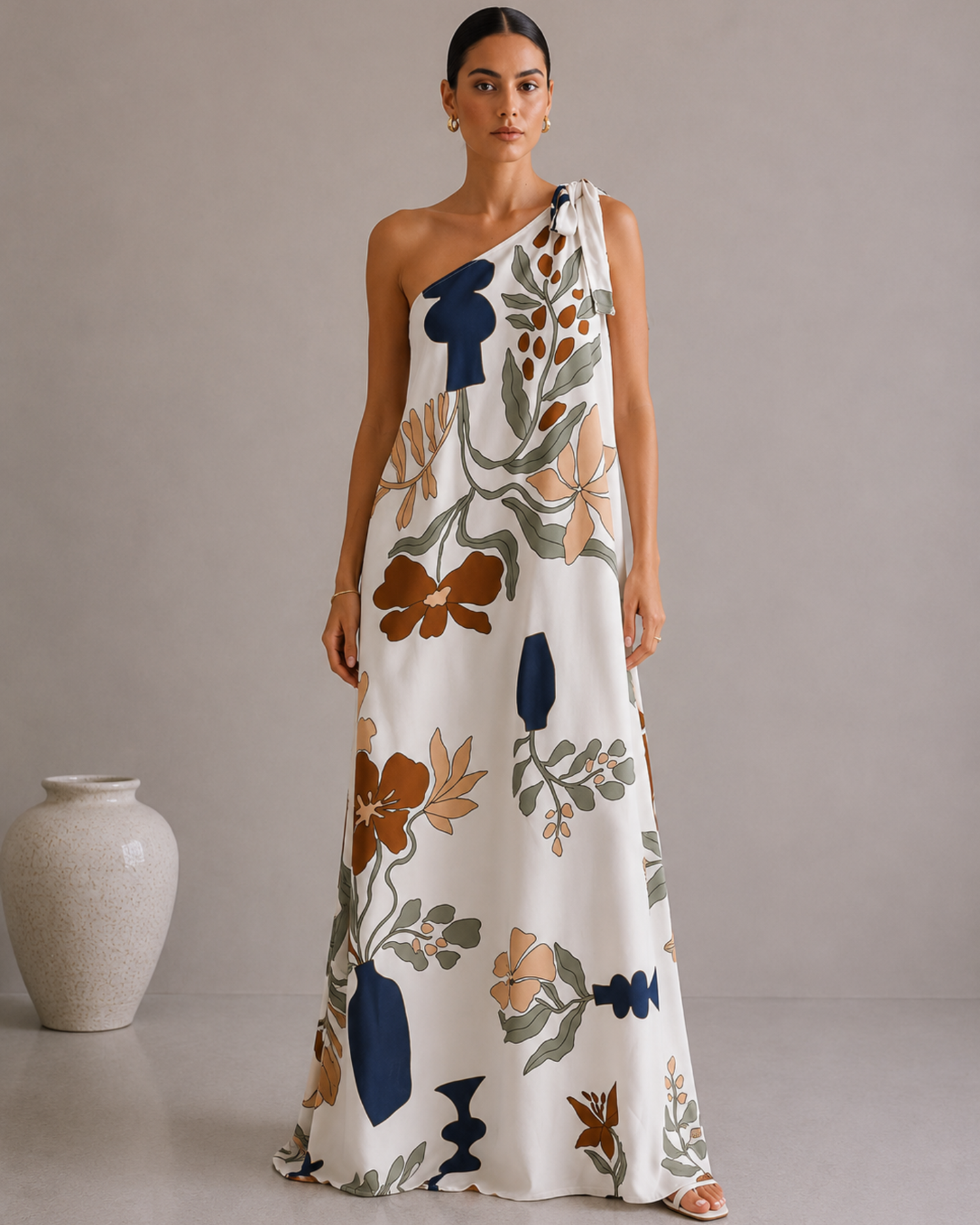 Bohemian Floral Print One-Shoulder Maxi Dress