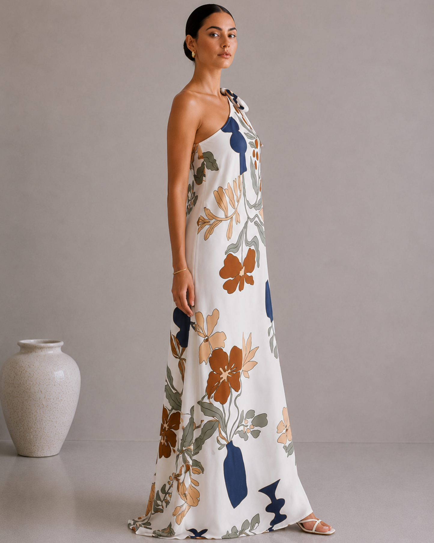 Bohemian Floral Print One-Shoulder Maxi Dress