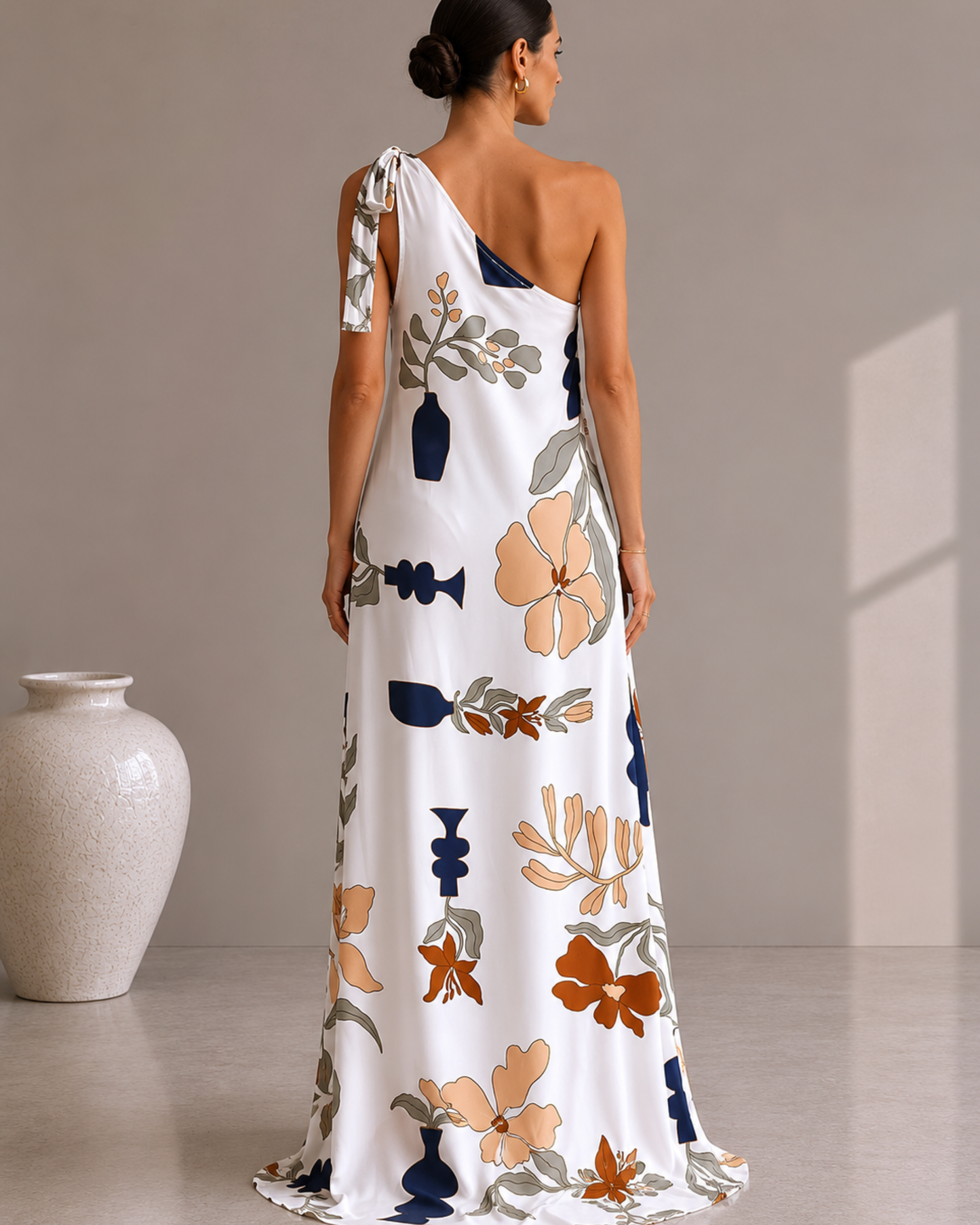 Bohemian Floral Print One-Shoulder Maxi Dress
