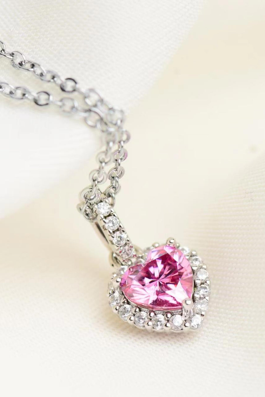 Damen Herz Anhänger Halskette aus 925 Sterling Silber mit Moissanit 1 Karat