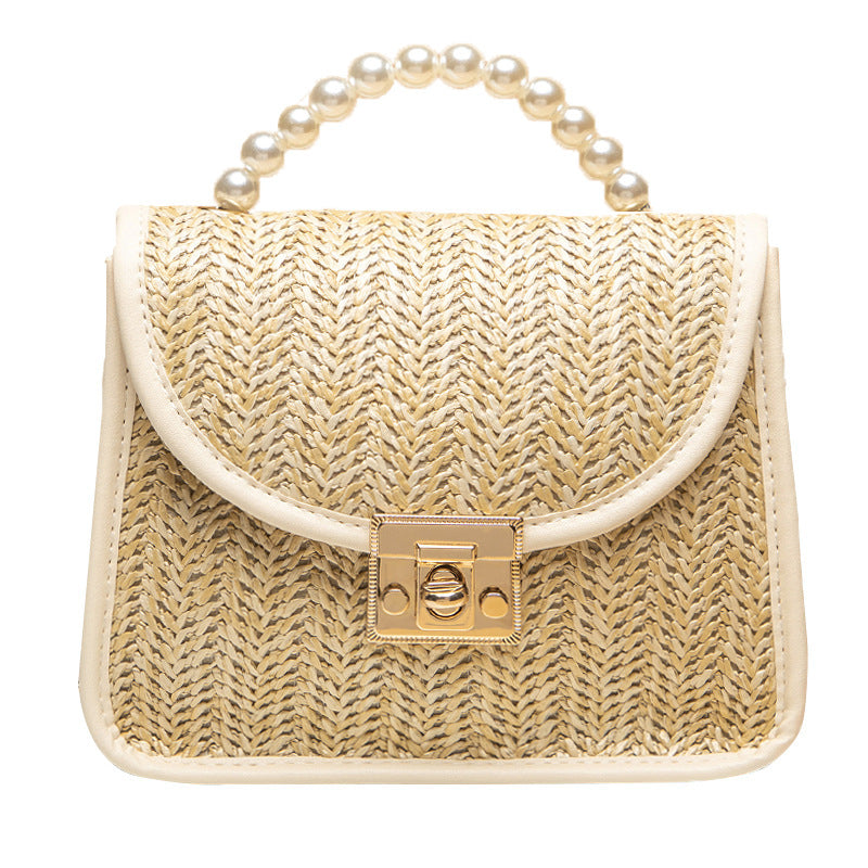 Perlenbesetzte Strohhandtasche Damen