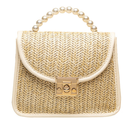 Perlenbesetzte Strohhandtasche Damen