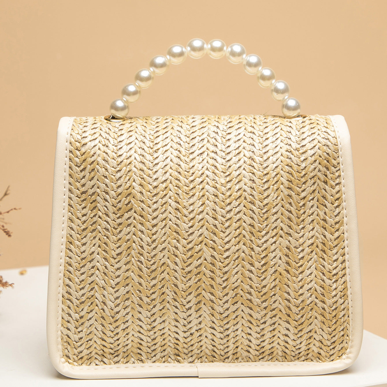 Perlenbesetzte Strohhandtasche Damen