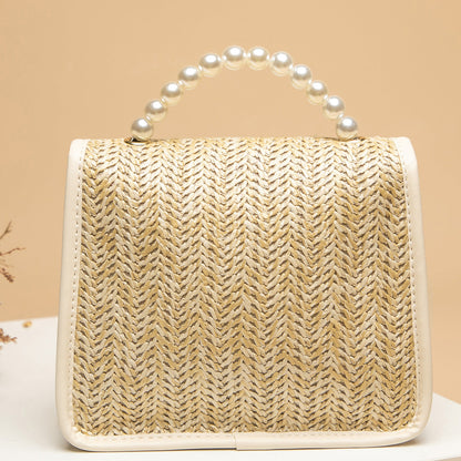 Perlenbesetzte Strohhandtasche Damen