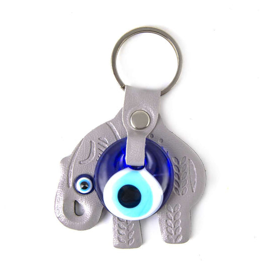 Leder Schlüsselanhänger  - Elefant - Grau - 9x6cm