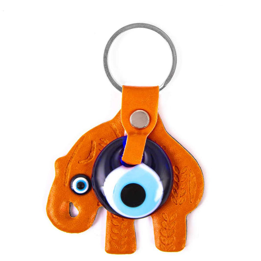 Leder Schlüsselanhänger  - Elefant - Orange - 9x6cm