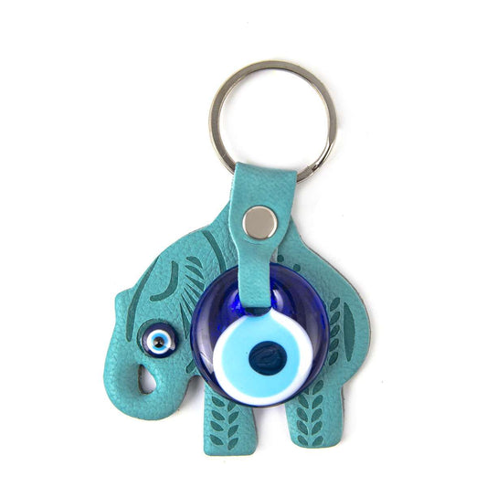 Leder Schlüsselanhänger  - Elefant - Türkis- 9x6cm