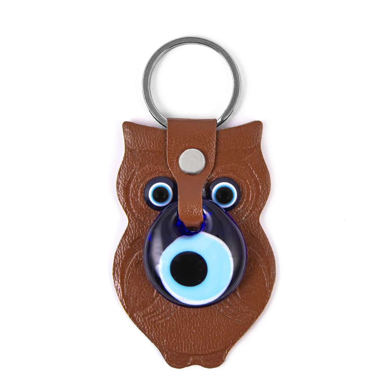 Leder Schlüsselanhänger  - Eule - Braun - 9x5cm