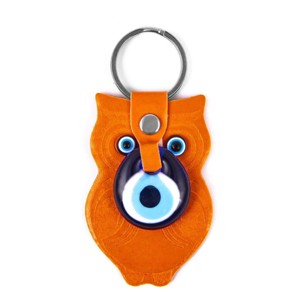 Leder Schlüsselanhänger  - Eule - Orange - 9x5cm
