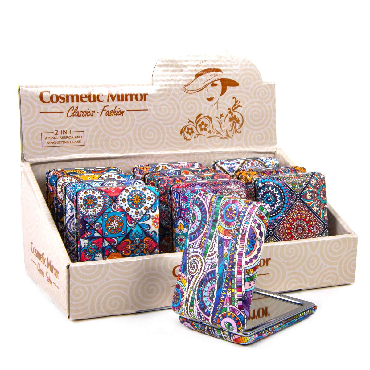 Kosmetikspiegel eckig im Boho-Stil 1 - 12er-Set - 7,5 x 7,5 x 1cm