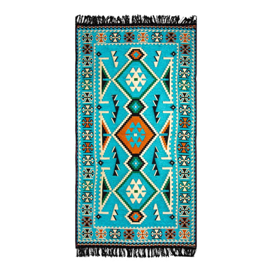 Teppich mit Kilim Motiven - Blau - 150x80x1cm