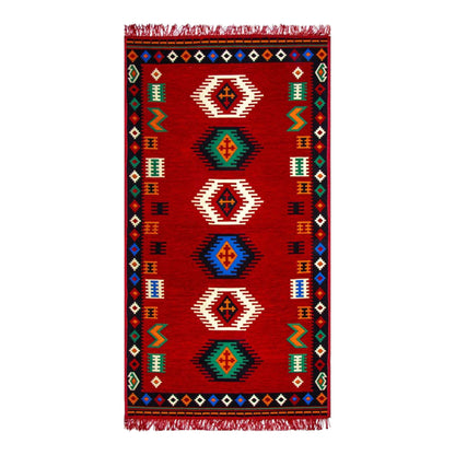 Teppich mit Kilim Motiven - Rot - 150x80x1cm