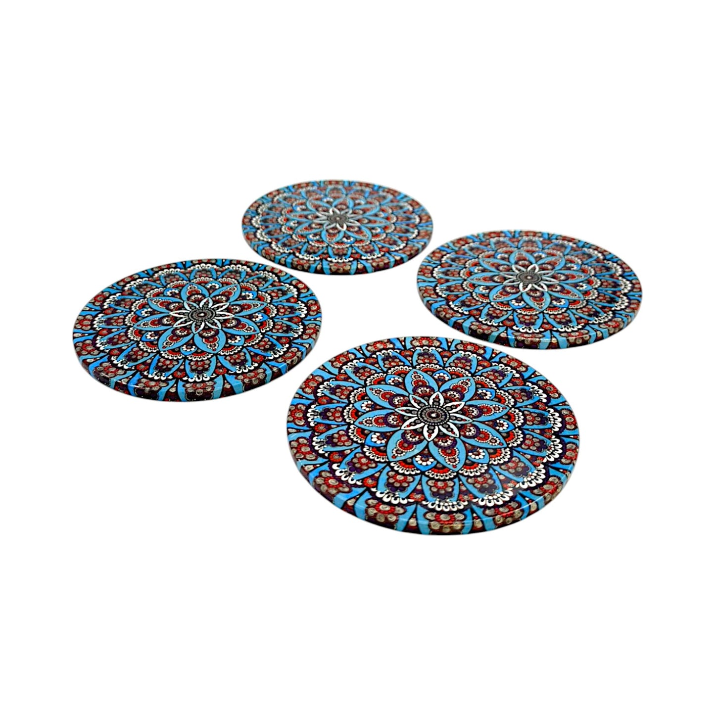 Untersetzter aus Metall - 4er Set - Mandala -  Blau - 9cm