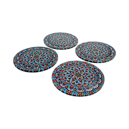 Untersetzter aus Metall - 4er Set - Mandala -  Blau - 9cm