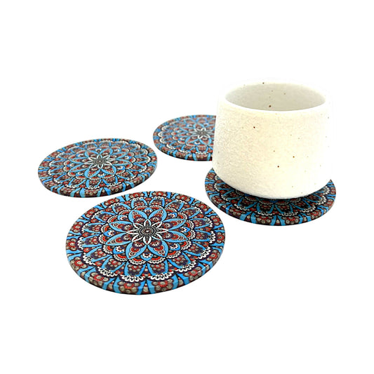 Untersetzter aus Metall - 4er Set - Mandala -  Blau - 9cm