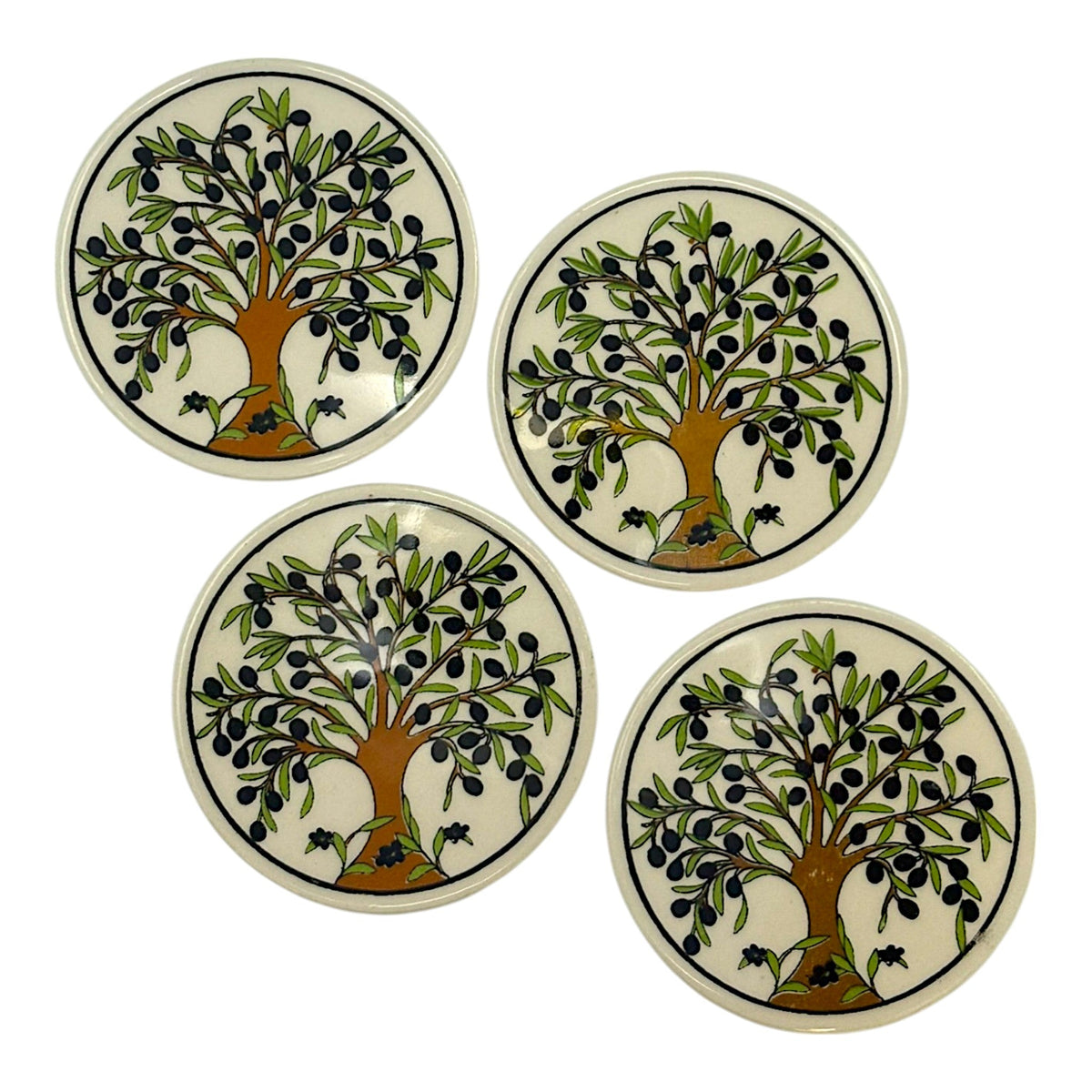 Keramik-Untersetzer - 4er Set - Olivenbaum - 9cm