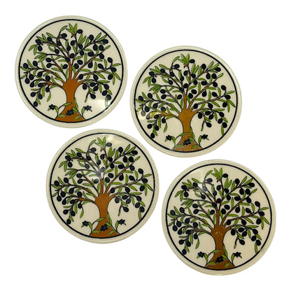 Keramik-Untersetzer - 4er Set - Olivenbaum - 9cm