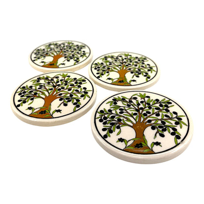 Keramik-Untersetzer - 4er Set - Olivenbaum - 9cm