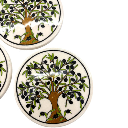 Keramik-Untersetzer - 4er Set - Olivenbaum - 9cm