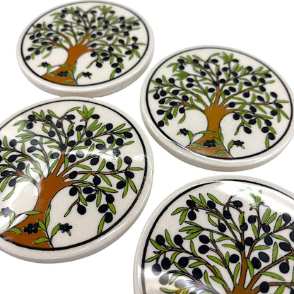 Keramik-Untersetzer - 4er Set - Olivenbaum - 9cm