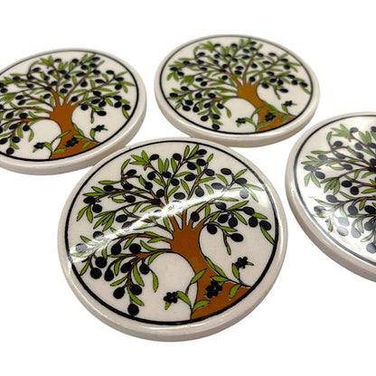 Keramik-Untersetzer - 4er Set - Olivenbaum - 9cm