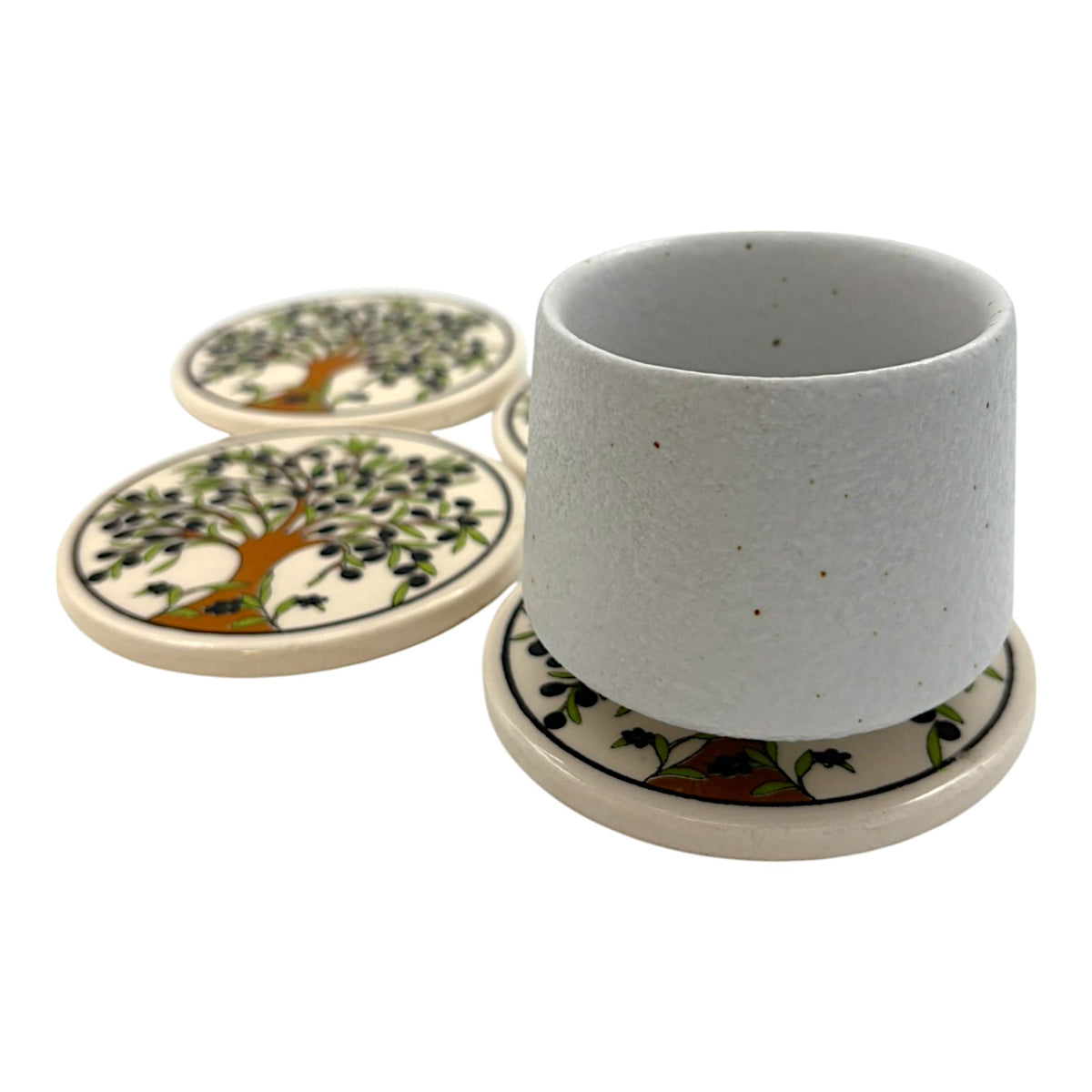 Keramik-Untersetzer - 4er Set - Olivenbaum - 9cm
