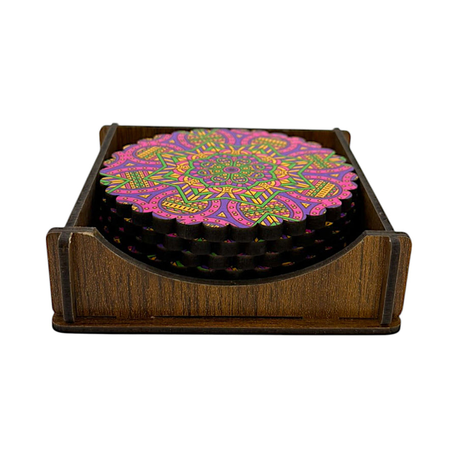 Holz-Untersetzer - 6er Set - Calendula - 9cm