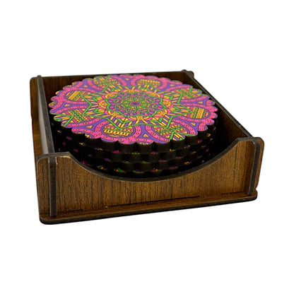 Holz-Untersetzer - 6er Set - Calendula - 9cm