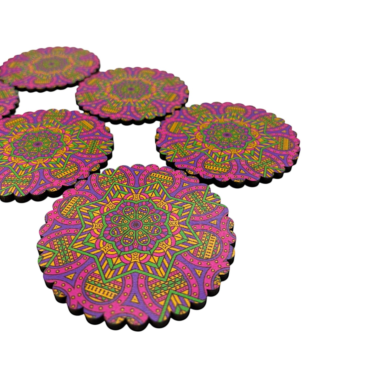 Holz-Untersetzer - 6er Set - Calendula - 9cm