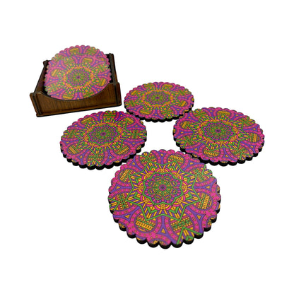 Holz-Untersetzer - 6er Set - Calendula - 9cm