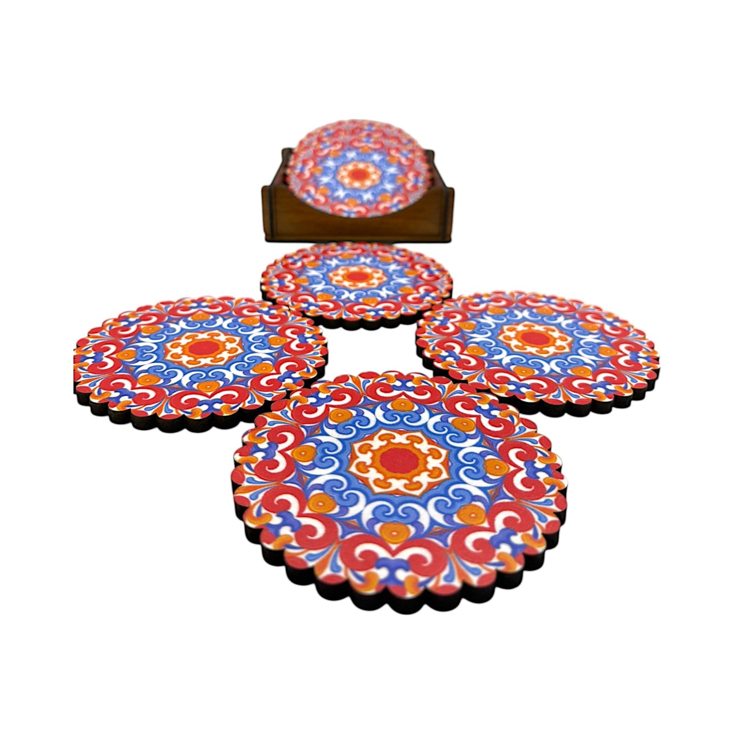 Holz-Untersetzer - 6er Set - Lotusblume - 9cm