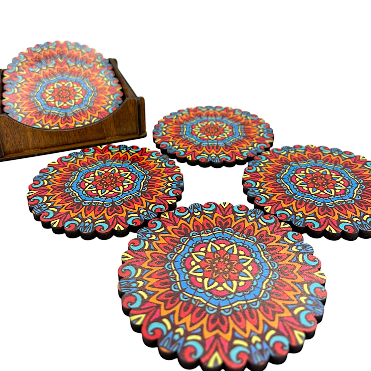 Holz-Untersetzer - 6er Set - Ringelblume - 9cm