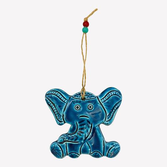 Keramik Wanddeko - Elefant - Hellblau - 13x11x2cm