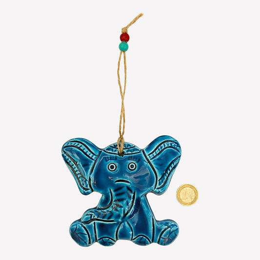Keramik Wanddeko - Elefant - Hellblau - 13x11x2cm
