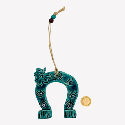 Keramik Wanddeko - Hufeisen - Türkis - 11x10x2cm