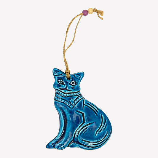 Keramik Wanddeko - Katze - Hellblau - 14x12x2cm