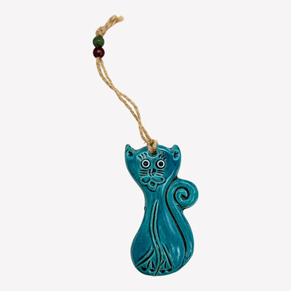 Keramik Wanddeko - Katze - Türkis - 11x6x2cm